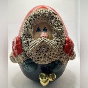 Handmade Santa Clause Figurine Paper Mache Folk Art Bells 6 Inch